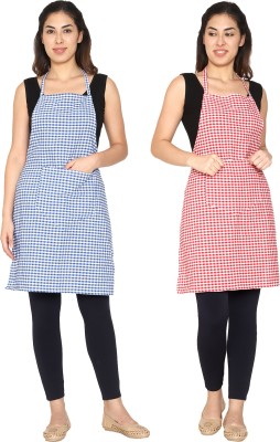 GOWRI TEX Cotton Home Use Apron - Free Size(Blue, Red, Pack of 2)