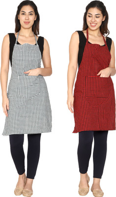 GOWRI TEX Cotton Home Use Apron - Free Size(Green, Red, Pack of 2)