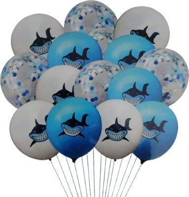 PartyPort Printed 12inch Blue & White Shark/Underwater Theme Latex & Confetti Balloons Balloon(Blue, White, Pack of 14)