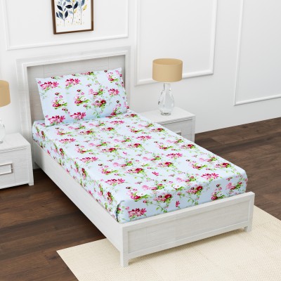 ACHIR 180 TC Cotton Single Floral Flat Bedsheet(Pack of 1, Green, Pink)