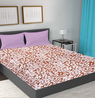 FrionKandy Living 104 TC Cotton Double Floral Flat Bedsheet(Pack of 1, Brown)
