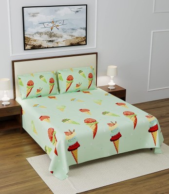 SINGHS VILLAS DECOR 254 TC Cotton Double Printed Flat Bedsheet(Pack of 1, Green Ice-Cream)