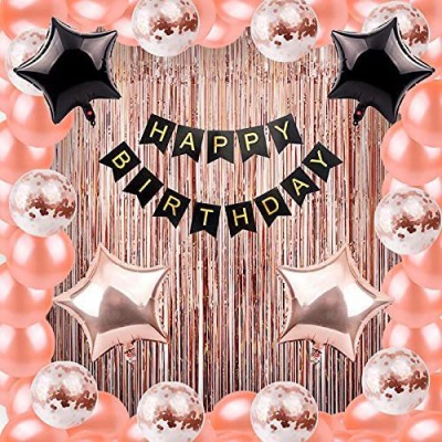 Devdrishti Products Rose Gold Happy Birthday Balloons Kit – Pack Of 64 Pcs-1Pcs Birthday Banner,(Set of 64)
