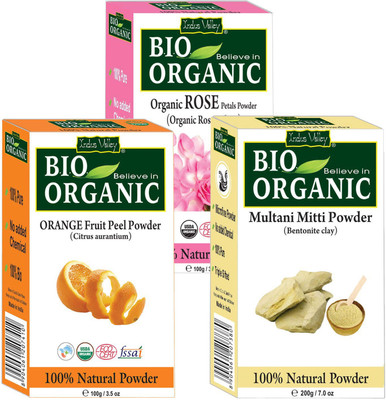 Indus Valley Organic Mitti Powder + Orange Peel Mask + Rose Petals Natural Powder- 3-in-1 Combo Set(400 g)