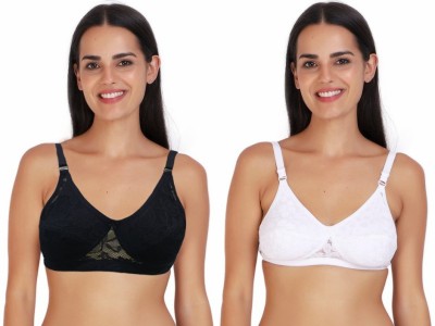 BENCOMM Lace Net Combo Women Full Coverage Non Padded Bra(Black, White)