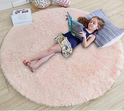 RM Handloom Peach Polyester Carpet(3 ft,  X 3 ft, Circle)