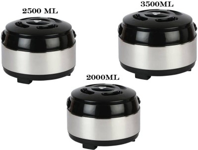sanlife Stainless Steel Thermoware Casserole Double Wall Insulated Hot Pot for Hot Meal| Chapati| Curry| Roti - Set of 3 (2000ML, 2500ML, 3500ML) Pack of 3 Thermoware Casserole Set(2000 ml, 2500 ml, 3500 ml)