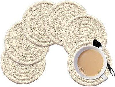 TextileandBeyond Round Reversible Cotton Coaster(Pack of 8)