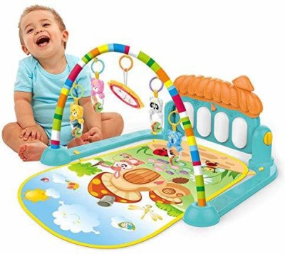 SKTOYZONE 2 in 1 Baby Kick and Playy Piano Gym Mat Rack Infant Music Fitness Rack Rattle Toy Play Crawling Mat Early Educational Toy for 0-18 Months Babies (Multi Color)(Multicolor)