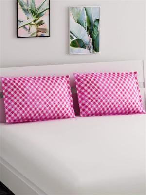 SALONA BICHONA Checkered Pillows Cover(Pack of 2, 43 cm*69 cm, Pink, White)