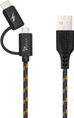 Syska Power Sharing Cable 2 A 1.5 m CC21 2 in 1-BLACK GOLD(Compatible with Supported Devices, Black&Yellow, One Cable)
