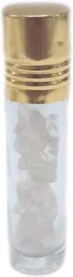 Maureen 10ml Clear Glass Roll On Bottle For Essential Oils,Natural Clear Quartz Chips Filled Refillable Roller Bottle, Roller Bottle with Natural Clear Quartz Chips Inside Design6 Decorative Bottle(Pack of 1)