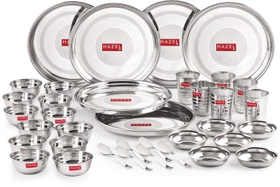 HAZEL Pack of 36 Stainless Steel Stainless Steel Dinner Set Of 36 | Dinner Set Steel (6 Steel Plate, 12 Serving Bowl, 6 Spoon Set, 6 Dessert Plate, 6 Steel Glass) 36 Pieces, Silver Dinner Set(Silver)