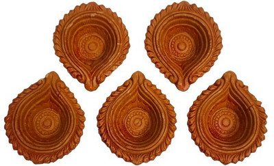 MUKHERJEE HANDICRAFTS: TRANSFORMATION OFLIFE........ T5-GSP2-5 Terracotta (Pack of 5) Table Diya Set(Height: 1 inch)