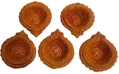 MUKHERJEE HANDICRAFTS: TRANSFORMATION OFLIFE........ T5-GSP-5 Terracotta (Pack of 5) Table Diya Set(Height: 3 inch)