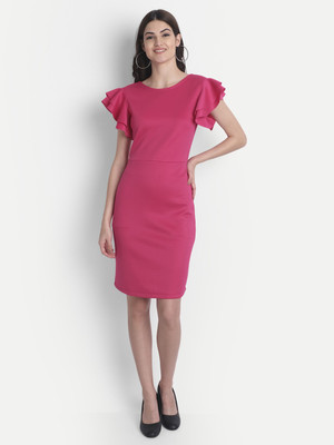 VEDDISH Women Bodycon Pink Knee Length Dress