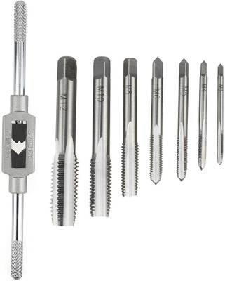 atozshop11 Metal Hand Screw Machine Metric Taper Plug Tap Drill Bit Kit with Tap Wrench 8Pcs M3 to M12 Metal Hand Screw Machine Metric Taper Plug Tap Drill Bit Kit with Tap Wrench