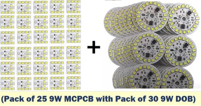 SG Flash ( Pack of 25) 9W MCPCB with Pack of 30 DOB ( DIrect on Board) - 220V AC) LED RAW Material Premium Quality Electronic Components Electronic Hobby Kit