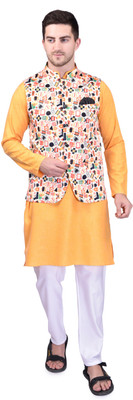 PRINTCULTR Men Kurta Pyjama Ethnic Jacket Set