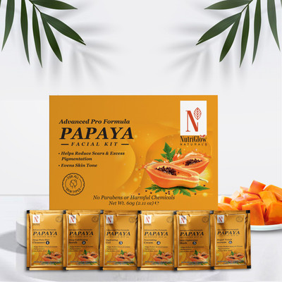 NutriGlow NATURAL'S Advanced Pro Formula Combo Pack of 3 Papaya Facial Kit (60gm) Papaya Bleach (43gm) & Wild Turmeric Face wash (65ml) For Dark Spot, Skin Blemishes Correction & Reduce Pigmentation(3 x 56.67 g) NutriGlow NATURAL'S Advanced Pro Formula Combo Pack of 3 Papaya Facial Kit (60gm) Papaya Bleach (43gm) & Wild Turmeric Face wash (65ml) For Dark Spot, Skin Blemishes Correction & Reduce Pigmentation(3 x 56.67 g)