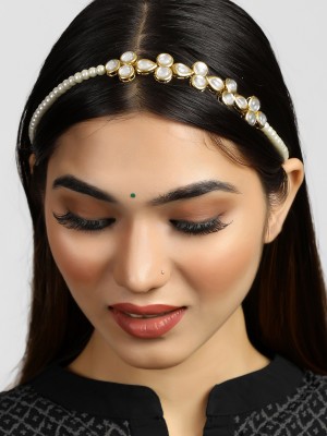 Karatcart Gold Plated Pearl and Kundan Studeed Hair Band(Gold)