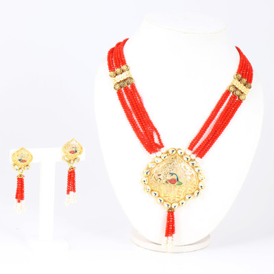 Aarushi Brass Gold-plated Red Jewellery Set(Pack of 1)