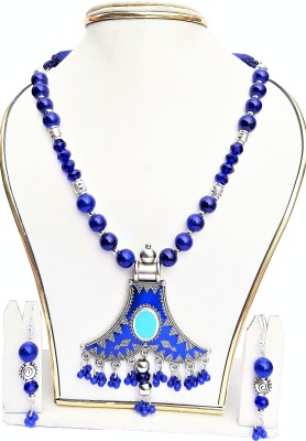 MUMPI COLLECTION Oxidised Silver Blue Jewellery Set(Pack of 1)