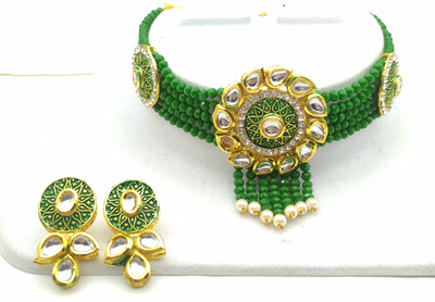 Shree Jai Sai Art Alloy Gold-plated Green Jewellery Set(Pack of 1)