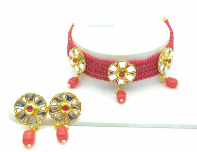 Shree Jai Sai Art Alloy Gold-plated Pink Jewellery Set(Pack of 1)