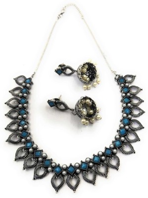 PBM CREATIONS Oxidised Silver Blue Jewellery Set(Pack of 1)