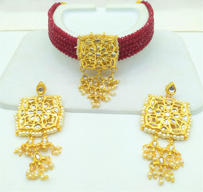 Shree Jai Sai Art Alloy Gold-plated Red Jewellery Set(Pack of 1)