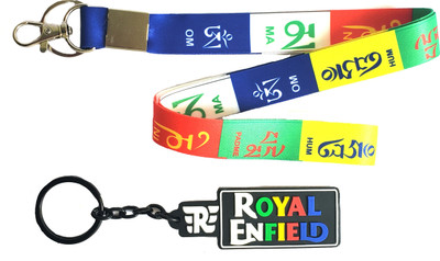 ShopTalk Tibetan Prayer Ladakh Fabric id tag with double sided royal Enfield Rubber Key Chain