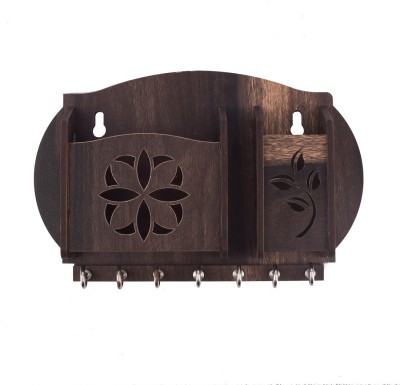 Nexat MDF Entryway Wall Decorative Wall Mounting Wooden Key Holder, ,mobile holder with 7 hooks Wood Key Holder(7 Hooks, Black)