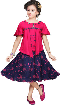 Angels Indi Girls Below Knee Casual Dress(Red, Half Sleeve)