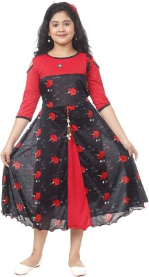 Hiland India Indi Girls Below Knee Festive/Wedding Dress(Black, Fashion Sleeve)