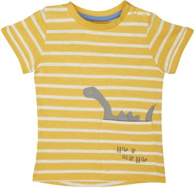 Mothercare Boys Printed, Striped Cotton Blend T Shirt(Yellow, Pack of 1)