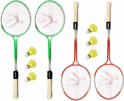 CLOVERBYTE Multicolour Badminton kit Set Of 4 Piece Racquet with 6 Piece Plastic ShuttleCock Badminton Kit