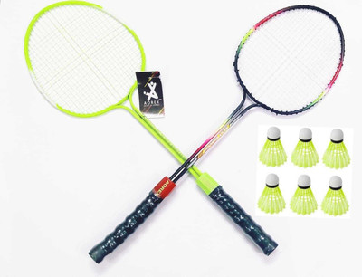 vinox Badminton Racket Set of 2 with Nylon Shuttles 6 Pieces with Full-Cover Badminton Kit