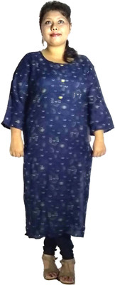 Eureka Women Printed Straight Kurta(Dark Blue, Grey)