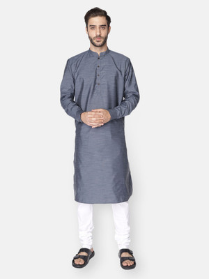 Namaskar Men Solid Straight Kurta(Grey)