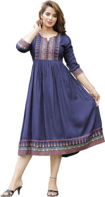 SUBHLAXMI FASHION Women Self Design A-line Kurta(Dark Blue, Pink, Beige)