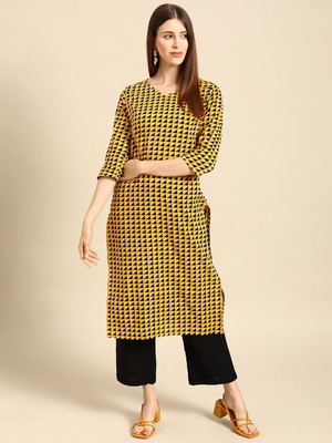 ANOUK Women Printed Straight Kurta(Yellow)