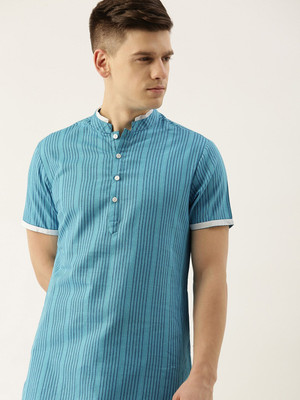 Ode by House of Pataudi Men Striped Straight Kurta(Blue)