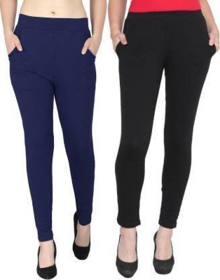 YOZO Ankle Length Ethnic Wear Legging(Black, Dark Blue, Solid)