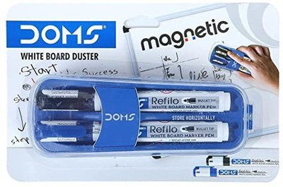 DOMS Magnetic White Board Duster with 2 Whiteboard Marker 1 Blue 1 Black (Pack of 1)(Set of 1, Blue, Black)