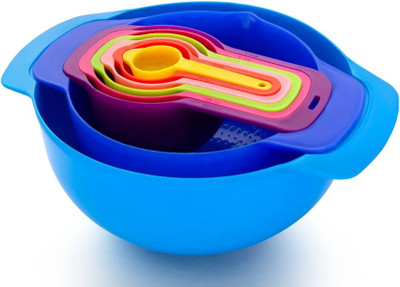 NILORO 8 Piece Nesting Bowls with Measuring Cups Set Measuring Cup Set(250 ml)