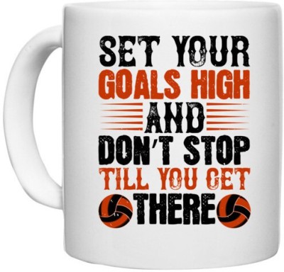 UDNAG White Ceramic Coffee / Tea 'Vollyball | your goals high, and don’t stop till you get there' Perfect for Gifting [330ml] Ceramic Coffee Mug(330 ml)