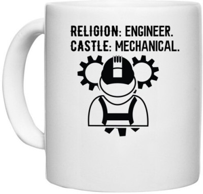 UDNAG White Ceramic Coffee / Tea 'Mechanical Engineer | Religion' Perfect for Gifting [330ml] Ceramic Coffee Mug(330 ml)