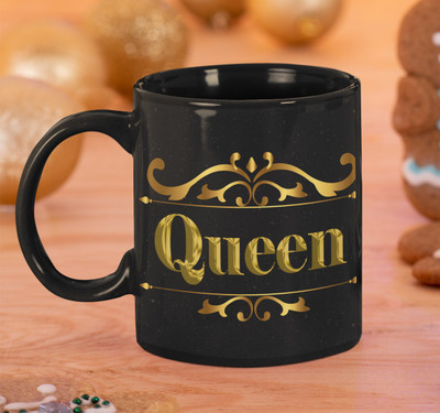BlueBells Gifting queens black ceramic designer mug for gifting Ceramic Coffee Mug(325 ml)