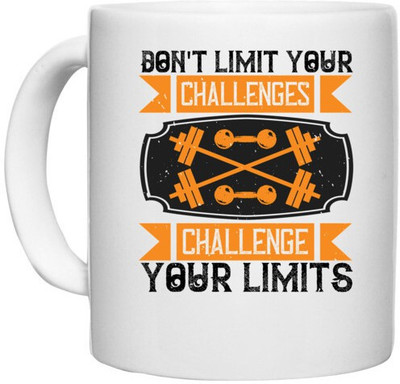 UDNAG White Ceramic Coffee / Tea 'Gym | Don't Limit Your Challenges Challenge Your Limits' Perfect for Gifting [330ml] Ceramic Coffee Mug(330 ml)